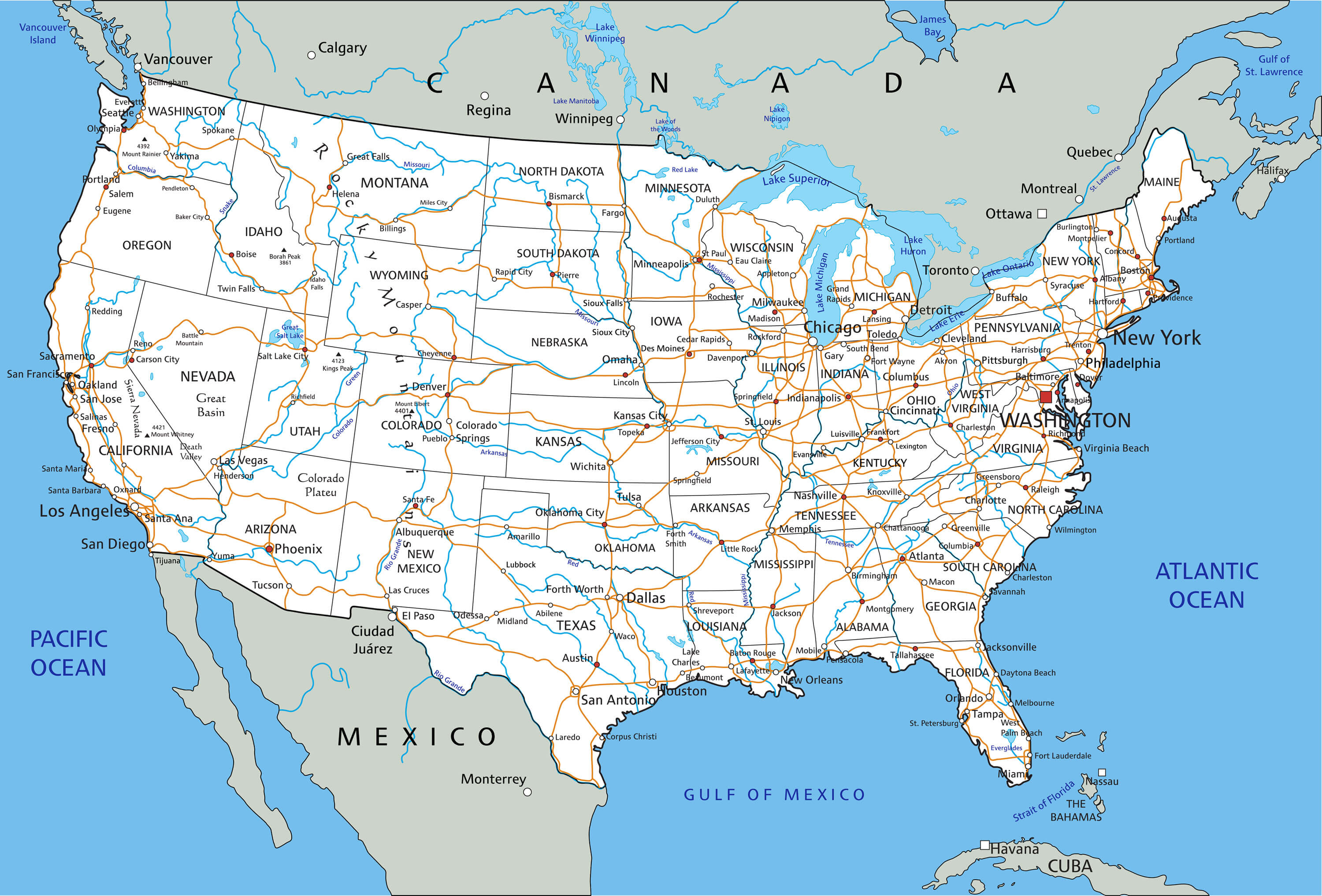 High Detailed United States of America Road Map